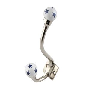 Elegante Gancho de Pared Doble de Cerámica con Forma de Estrella, Gancho Multiusos de Metal Plateado para Colgar Abrigos, Toallas y Bolsos en la Entrada - Product Image 1
