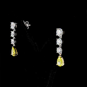 Pendientes de Diamante Cultivado en Laboratorio, Color Amarillo Intenso, Corte Redondo, Oro 10K 14K 18K, Plata 925 935 - Product Image 4