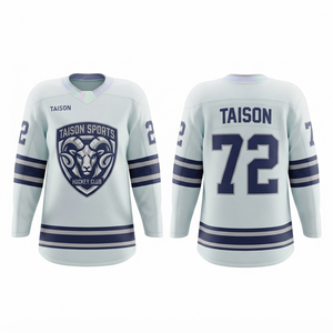 Maillot de hockey sur glace pour homme en maille polyester premium 220 GSM, blanc et bleu marine, logo personnalisé sublimé, nom et numéro du joueur, uniforme - Product Image 1