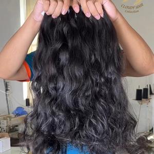 Cloudyhair Máquina de trama de ondas naturales negras de cabello virgen de seda vietnamita de alta calidad Paquete de doble dibujado - Product Image 2