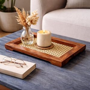 Plateau décoratif en bois à motif floral moderne avec rebord surélevé pour entrée, chambre ou table - Product Image 3