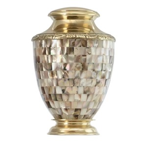 Mother of Pearl Brass Cremation Urn for Human Ashes Adult <b>Memorial</b> Urn Decorative Funeral <b>Keepsake</b> Storage Container - Product Image 2