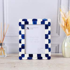 Handicrafts Home Blue Picture <b>Frame</b>, Blue & White Scallop pattern Bone inlay Photo <b>Frame</b> for Wall & Farmhouse Vintage Home - Product Image 3