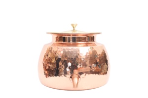 Distributeur d'eau en cuivre artisanal de luxe - 5L/8L/11L Vaisselle traditionnelle indienne avec couvercle et support en laiton pour cuisine et événements - Product Image 2