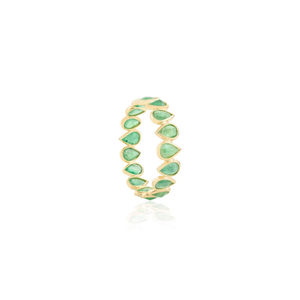 14K Solid Gold Pear Cut Natural Emerald Eternity Band Ring Resizable Wedding Ring - Product Image 2
