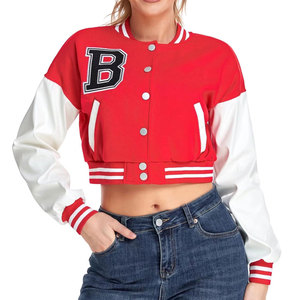 Chaqueta Varsity Corta Personalizada para Mujer, Estilo Béisbol, Chaqueta Letterman para Escuela Secundaria, OEM ODM - Product Image 1
