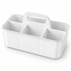 Compartiment de rangement rectangulaire en acier inoxydable blanc avec poignée et séparateurs - Product Image 3