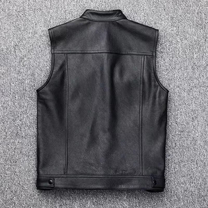 High Street Men's Genuine Leather <b>Vests</b> Handmade Distressed Windproof Breathable Reversible Casual OEM - Product Image 3