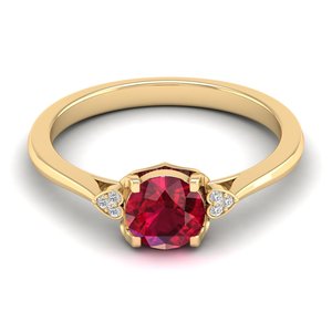 Bague de fiançailles en or jaune 14 carats massif avec pierre précieuse rubis et diamant rond de 0,02 ct, prix de gros REYES, pour femmes, cadeaux d'anniversaire - Product Image 1