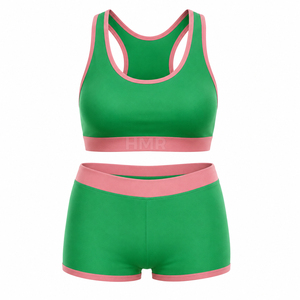 Ensemble de soutien-gorge et short de sport pour femmes HMR personnalisé, couleur vert rose, vêtements de sport pour l'entraînement, la gym, le yoga, ensemble de vêtements de sport 2 pièces, OEM ODM - Product Image 5