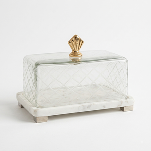 Soporte para Pastel de Mármol con Cúpula, Soportes de Cristal de Lujo para Pastel de Boda, Plato Redondo con Pedestal, Juego de 2 Piezas - Product Image 4