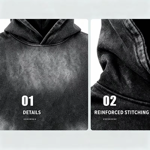 Custom Winter Oversized Crop French Terry Streetwear Puff Printed Pullover Hoodie 100% Cotton 460GSM Washed Silk Screen printing - Product Image 4