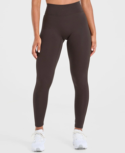 Custom Made High Quality High Waist <b>Flared</b> Full Length Seamless Solid Brown <b>Leggings</b> Stretch Breathable Knitted Women's - Product Image 3