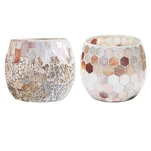 Porte-bougie rond en verre mosaïque fait main, récipient décoratif pour bougies chauffe-plat, idéal pour la maison, les mariages et les fêtes de Noël - Product Image 2