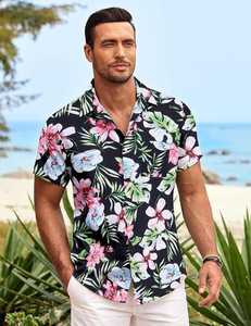 Camisa Hawaiana Casual de Invierno para Hombre, Poliéster Satinado, Estampado Floral Digital, Cuello Alto, Talla Grande, Transpirable y de Secado Rápido - Product Image 4