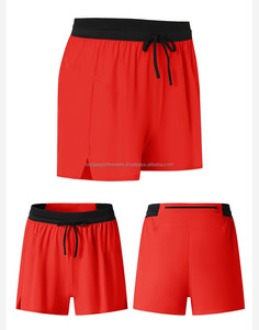 Unisex Shorts <b>Mid</b> Waist Canvas Double <b>Layer</b> Elastic Waist Solid Color Breathable Quick Dry - Product Image 3