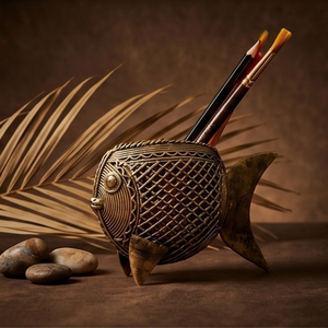 Panier décoratif artisanal en laiton Dhokra, finition laiton antique, qui en fait un accent saisissant pour les tables, les étagères et les présentoirs. - Product Image 5