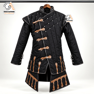 Hema Greek Clothing Apparel Men's Gothic Eco-Friendly Waterproof Breathable Fleece Quilted <b>Jacket</b> <b>Black</b> 100% Cotton Vintage - Product Image 4