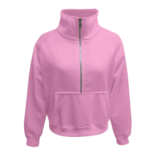 Sweat-shirt à capuche court oversize pour femme, à demi-zip, à manches longues, doublé, pour l'hiver et l'automne - Product Image 6