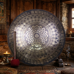 Gong Tibétain Artisanal en Bronze Samyak, Diamètre 65cm, Poids 5kg, Motif Mandala Intricate pour la Méditation et la Guérison Sonore - Product Image 2