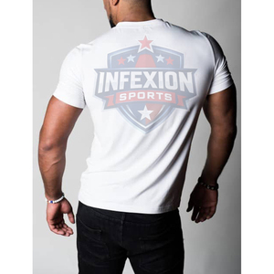 T-shirt pour homme blanc à col en V, coupe ajustée, manches courtes, en coton uni, décontracté, respirant, jersey tricoté, logo sur le devant - Product Image 2