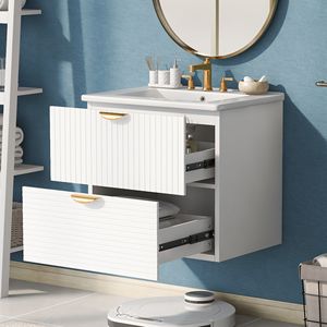 Modern 24-Inch Wall Mounted Bathroom Vanity with 2 <b>Drawers</b> for <b>Small</b> Bathrooms - Product Image 2