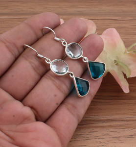 Boucles d'oreilles pendantes vintage de luxe en argent sterling 925 massif faites à la main avec zircon pour un cadeau de mariage ou d'anniversaire - Product Image 6