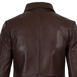 Blazer d'hiver pour homme en cuir véritable marron, coupe ajustée, col rabattu, doublure Sherpa coupe-vent, logo frontal, 300g - Product Image 4