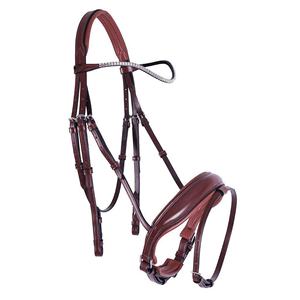 บังเหียนหนังม้าสีน้ำตาลสำหรับขี่ม้าพร้อมเข็มขัดหนังสีน้ำตาลประดับคริสตัล - Product Image 1