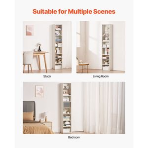 71\" Tall <b>Open</b> Bookcase 8 Tiers Narrow Bookshelf Height-Adjustable Freestanding Display <b>Storage</b> Floor Bookcase Made of Wood - Product Image 6