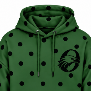 Sudadera con Capucha para Mujer, Color Verde Oscuro con Puntos Negros, Estilo Holgado, Informal, Manga Larga, con Bolsillo Frontal Tipo Canguro - Product Image 3