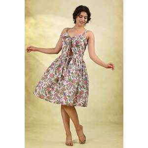 Vestido Floral Ajustado y Evase, Ecológico y Lavable para Mujer, Vestido Midi sin Mangas con Cintura Ajustable, Vestido Casual de Verano - Product Image 4