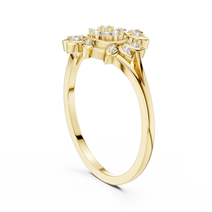 Bague en or jaune avec diamant, motif floral soleil, alliance de mariage, bijoux en diamant de laboratoire pour cadeau de mariage - Product Image 2