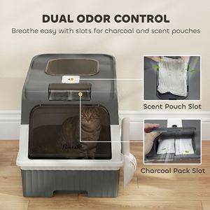 "Smart Hooded <b>Cat</b> Litter <b>Box</b> with Drawer & Front/Top Entry for Easy Cleaning-Gray" - Product Image 5