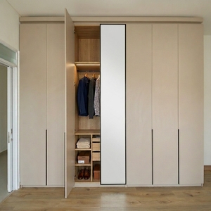 Solid Sungkai Wood Modern Wardrobe Full Length Mirror Large Minimalist Bedroom Closet System Wall Unit Luxury Internal Drawers - Product Image 2