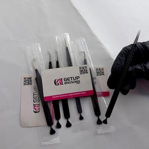 45/90/Straight Black Powder Coating <b>Silver</b> Diamond Grip Curved Stainless Steel Anti-Magnetic 10mm Smooth/Fiber Eyelash Tweezers - Product Image 4