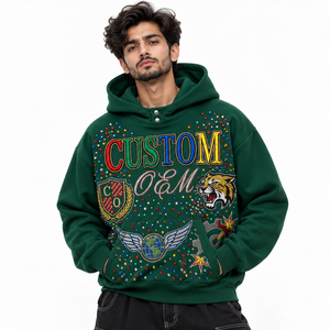 Double Layer <b>Hoodies</b> <b>Orange</b> Yellow Zip Up Fleece Embroidery Rhinestone Streetwear Jacket Custom Logo Men OEM Private Label USA - Product Image 6