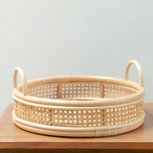 Natural wooden <b>trays</b> rattan <b>storage</b> <b>tray</b> with handles decorative organizers for home kitchen bedroom - Product Image 1