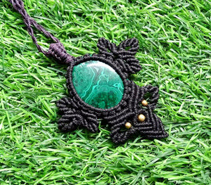 Handmade Black Macrame Green Gemstone Zinc Alloy Ball Shape Buddhism Adjustable Boho Healing Ethnic <b>Statement</b> <b>Necklace</b> - Product Image 2