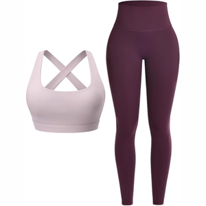 <b>Black</b> Yellow Color Blocking Yoga Set Crop <b>Top</b> High Waist Leggings Two Piece Seamless Spandex Polyester Workout Wear - Product Image 4