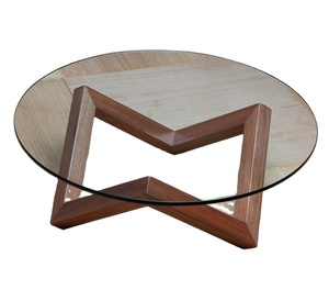 Table en bois avec plateau en verre pour salon, hôtel, restaurant, table décorative, design moderne, tables à thé et à café en bois - Product Image 1