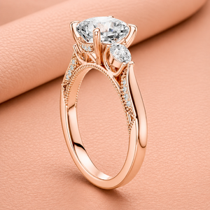 Anillo de compromiso de moissanita de lujo en oro rosa con corte cojín y piedras laterales en forma de pera, joyería nupcial vintage con pavé para mujer, de lujo - Product Image 2