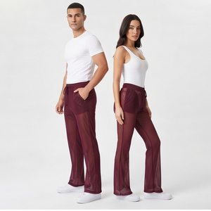 Leggings évasés en résille transparente, style sport, taille à cordon de serrage, pantalon évasé transparent, tenue de soirée sexy, leggings évasés en résille transparente - Product Image 5