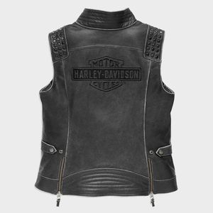 เสื้อกั๊กหนังฮาร์เลย์ประดับหมุดสำหรับผู้หญิงรุ่นอีเลคตร้า - Product Image 1