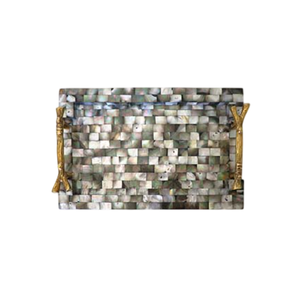 Plateau de service artisanal de luxe en nacre, élégant, blanc crème, avec incrustation de coquillages, plateau ottoman pour la maison, plateau décoratif pour cadeaux - Product Image 4