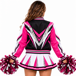Uniforme de cheerleading personnalisé OEM avec veste brodée, jupe plissée et haut court athlétique pour femmes - Product Image 4