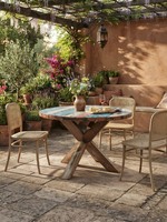 Table à manger ronde artisanale en teck massif, pieds croisés, multicolore, rustique, antique, 2 places, mobilier de maison, vente en gros, récupérée