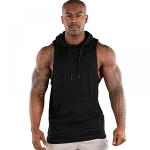 Men's Sleeveless Fleece Pullover <b>Hoodie</b> for Gym Fitness Bodybuilding Plus Size Printed Pattern Logo Washed Technique OEM Supply - Product Image 3