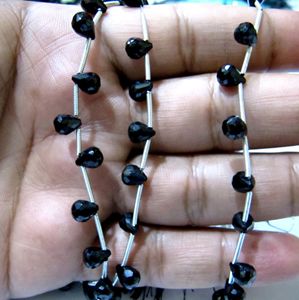 Natural Black Spinel Gemstone Bead Briolette Faceted Tear <b>Drop</b> Shape 10inches - Product Image 3
