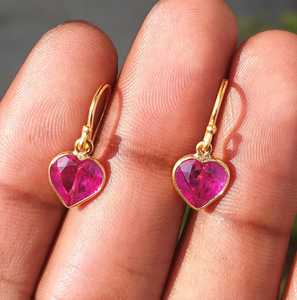 Pendientes de plata de ley 925 con forma de corazón de rubí, 8x8mm, hechos a mano, con piedras preciosas, pendientes finos, regalo de joyería para mujer, aniversario de boda - Product Image 2